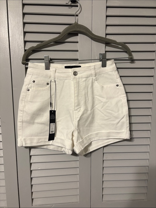 Fashion Nova Pants - Fashion Nova White High-Waist Cuffed Denim Shorts